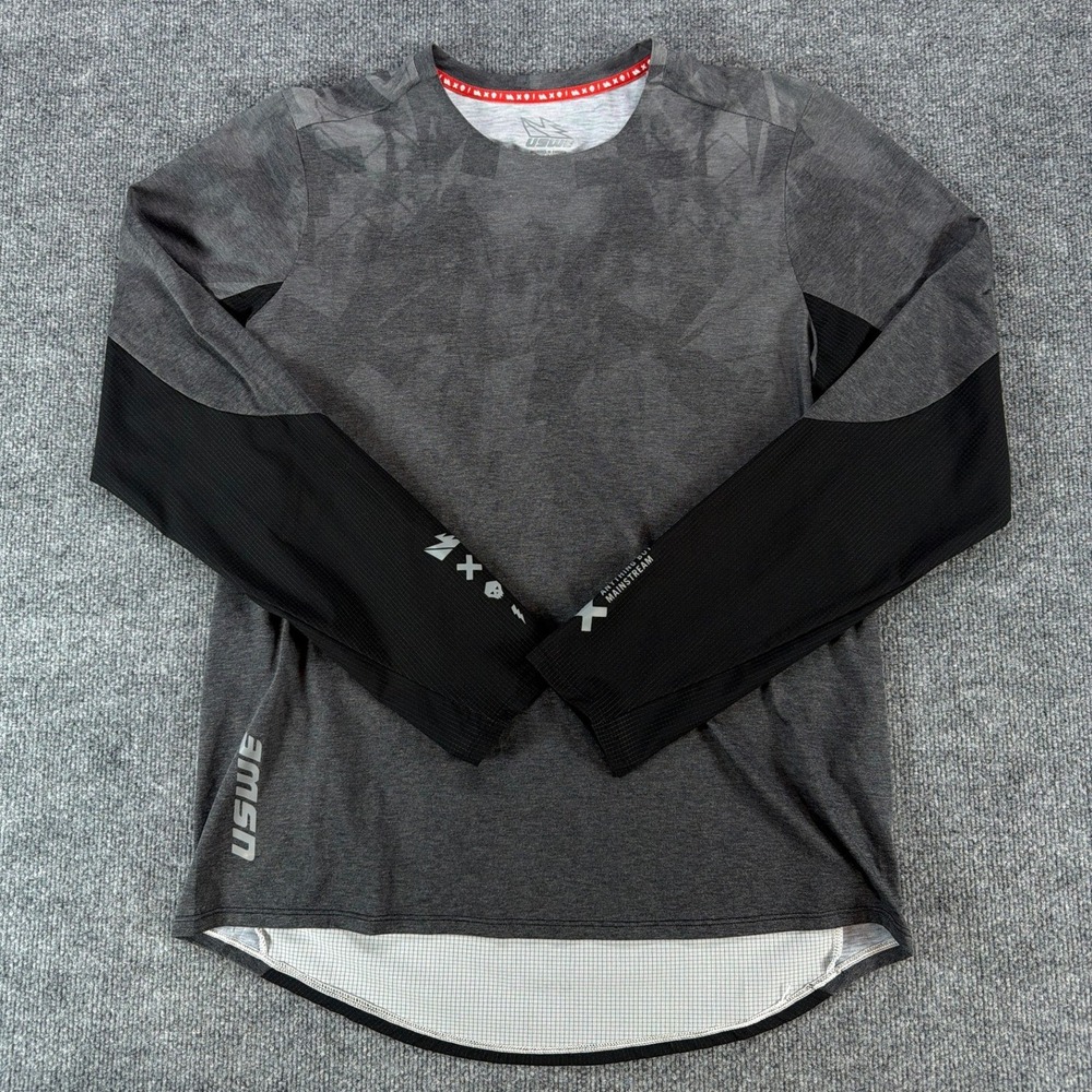 USWE Spoke LS Jersey Mens Large Gray Black Long Sleeve MTB Cycling Shirt